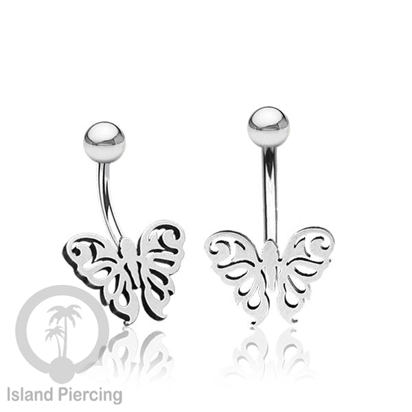 Anting Tindik Pusar Stainless Steel Navel Bar warna silver motif Buddha, Lotus, Kupu Kupu, Bunga...
