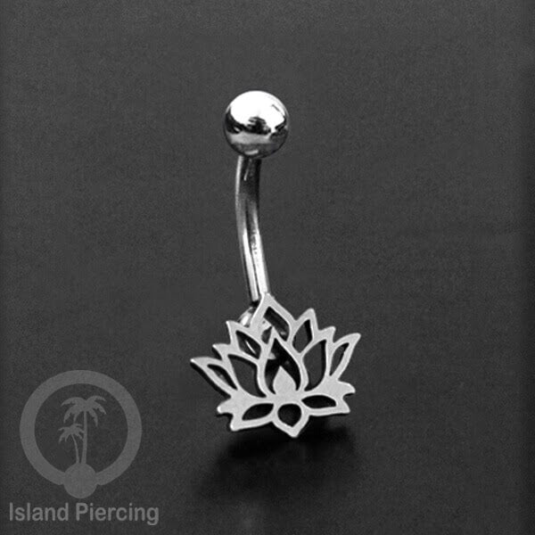 Anting Tindik Pusar Stainless Steel Navel Bar warna silver motif Buddha, Lotus, Kupu Kupu, Bunga...