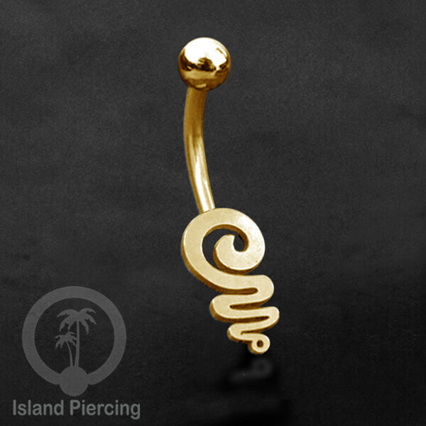 Anting Tindik Pusar Stainless Steel Navel Bar warna gold motif Peace, Spiral, Pentagram, Anarchy...