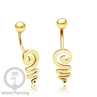 Anting Tindik Pusar Stainless Steel Navel Bar warna gold motif Peace, Spiral, Pentagram, Anarchy...
