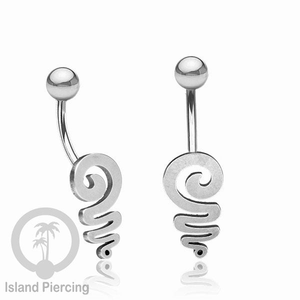 Anting Tindik Pusar Stainless Steel Navel Bar warna silver motif Peace, Spiral, Pentagram, Anarchy...