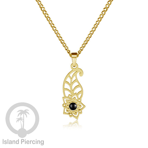 Kalung Stainless Liontin warna Gold kecil motif Bunga dengan Resin. Steel Necklacel with Epoxy