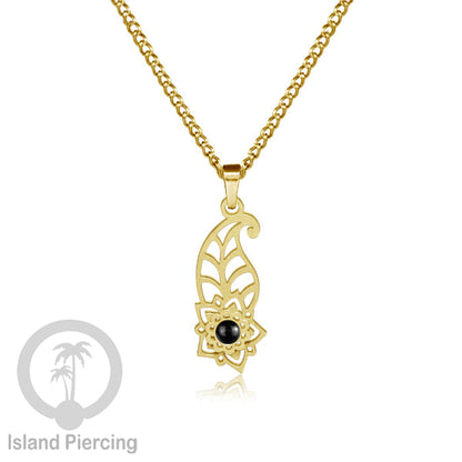 Kalung Stainless Liontin warna Gold kecil motif Bunga dengan Resin. Steel Necklacel with Epoxy