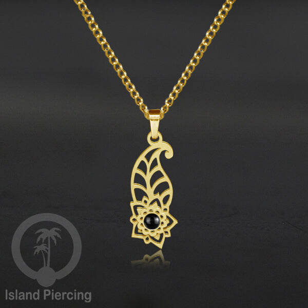 Kalung Stainless Liontin warna Gold kecil motif Bunga dengan Resin. Steel Necklacel with Epoxy