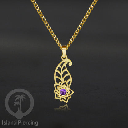 Kalung Stainless Liontin warna Gold kecil motif Bunga dengan Resin. Steel Necklacel with Epoxy