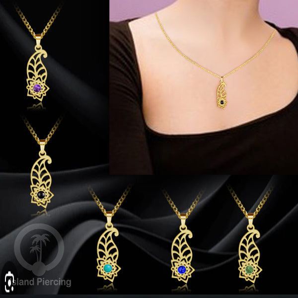 Kalung Stainless Liontin warna Gold kecil motif Bunga dengan Resin. Steel Necklacel with Epoxy