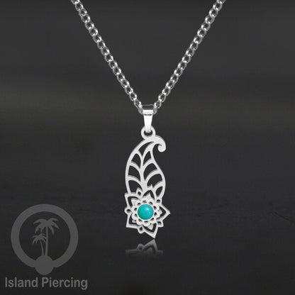 Kalung Stainless Liontin warna silver kecil motif Bunga dengan Resin. Steel Necklacel with Epoxy