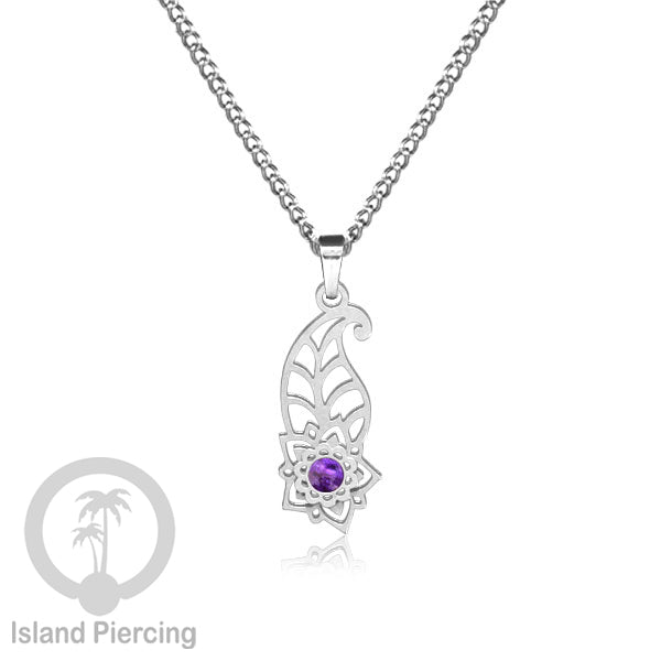 Kalung Stainless Liontin warna silver kecil motif Bunga dengan Resin. Steel Necklacel with Epoxy