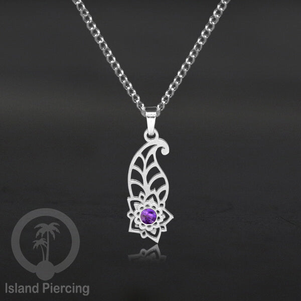 Kalung Stainless Liontin warna silver kecil motif Bunga dengan Resin. Steel Necklacel with Epoxy