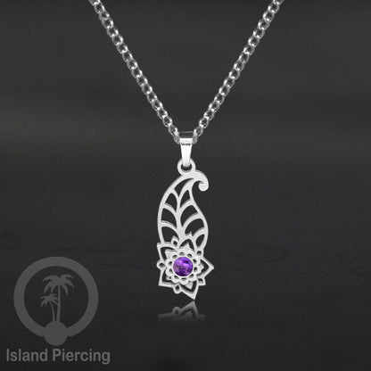 Kalung Stainless Liontin warna silver kecil motif Bunga dengan Resin. Steel Necklacel with Epoxy