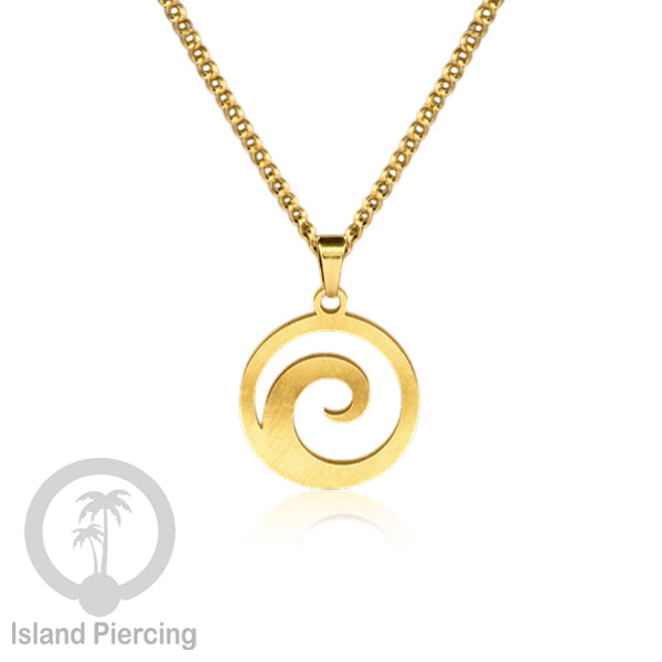 Kalung Stainless dengan Liontin kecil warna Gold inspirasi Laut. Lumba2, Kura2, Surfer, Ombak..