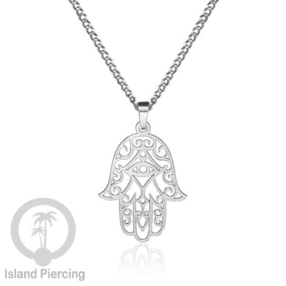 Kalung Liontin Stainless warna silver desain Tree of Life, Hamsa, Salip, Jamur...