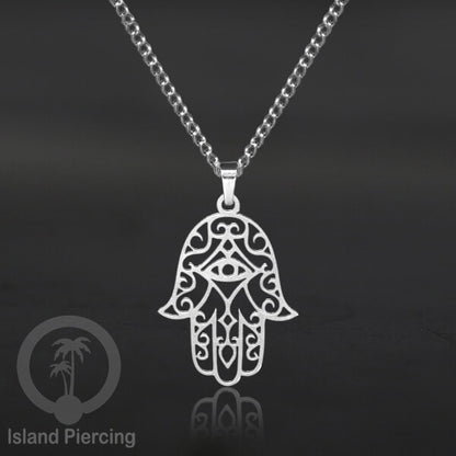 Kalung Liontin Stainless warna silver desain Tree of Life, Hamsa, Salip, Jamur...