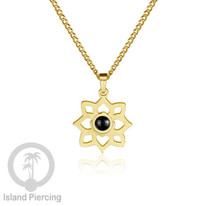 Perhiasan Kalung Stainless warna Gold dengan Liontin kecil Resin, Steel Necklace/Pendant