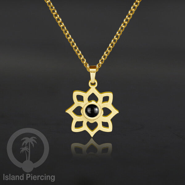 Perhiasan Kalung Stainless warna Gold dengan Liontin kecil Resin, Steel Necklace/Pendant