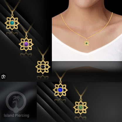 Perhiasan Kalung Stainless warna Gold dengan Liontin kecil Resin, Steel Necklace/Pendant