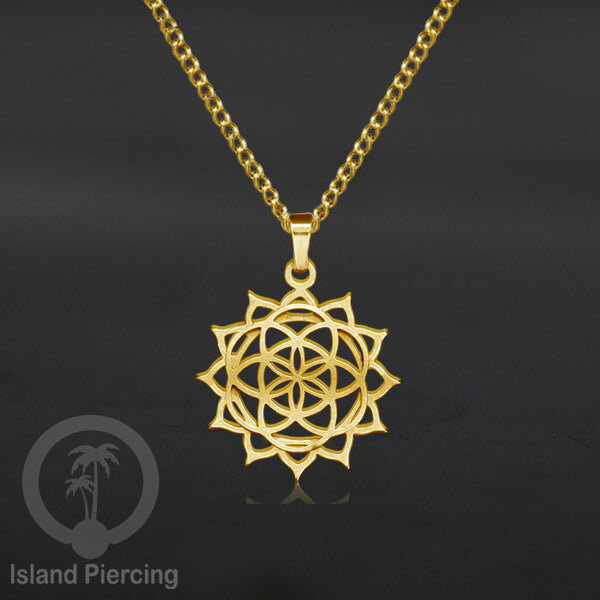 Kalung Liontin kecil Stainless warna Gold motif buddha, Flower of life, Bintang. Steel Necklaces