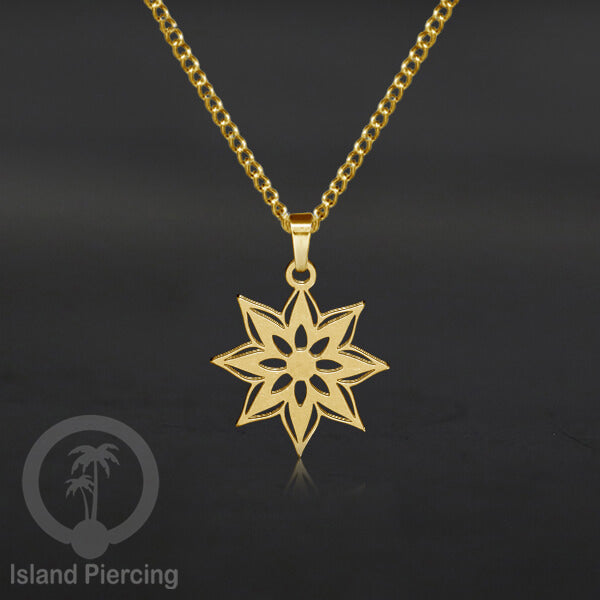 Kalung Liontin kecil Stainless warna Gold motif buddha, Flower of life, Bintang. Steel Necklaces