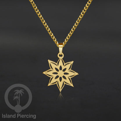 Kalung Liontin kecil Stainless warna Gold motif buddha, Flower of life, Bintang. Steel Necklaces