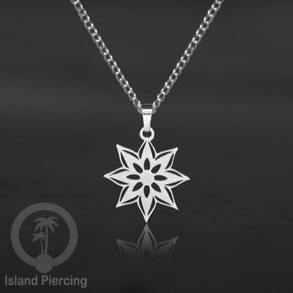 Kalung Liontin kecil Stainless warna Silver motif buddha, Flower of life, Bintang. Steel Necklaces