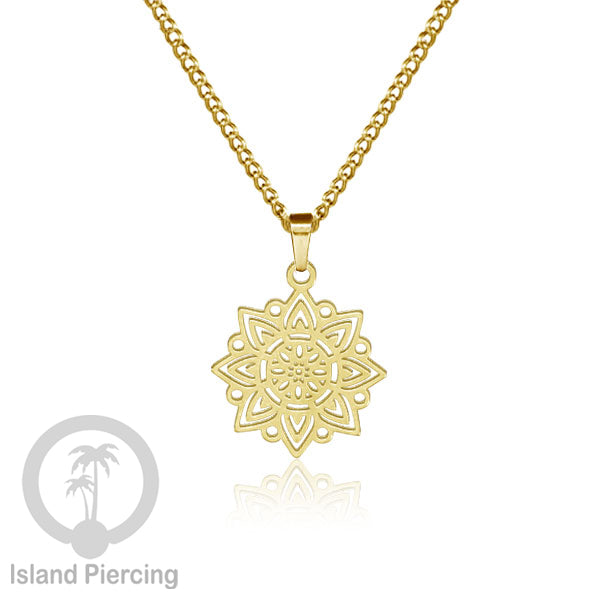 Kalung Liontin kecil Stainless warna Gold motif buddha, Flower of life, Bintang. Steel Necklaces