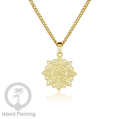 Kalung Liontin kecil Stainless warna Gold motif buddha, Flower of life, Bintang. Steel Necklaces
