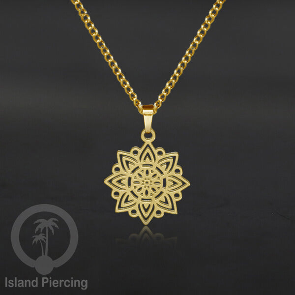 Kalung Liontin kecil Stainless warna Gold motif buddha, Flower of life, Bintang. Steel Necklaces