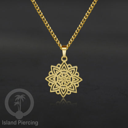 Kalung Liontin kecil Stainless warna Gold motif buddha, Flower of life, Bintang. Steel Necklaces