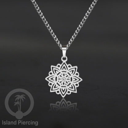 Kalung Liontin kecil Stainless warna Silver motif buddha, Flower of life, Bintang. Steel Necklaces