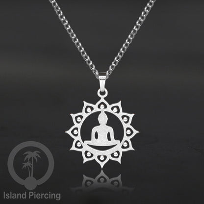 Kalung Liontin kecil Stainless warna Silver motif buddha, Flower of life, Bintang. Steel Necklaces