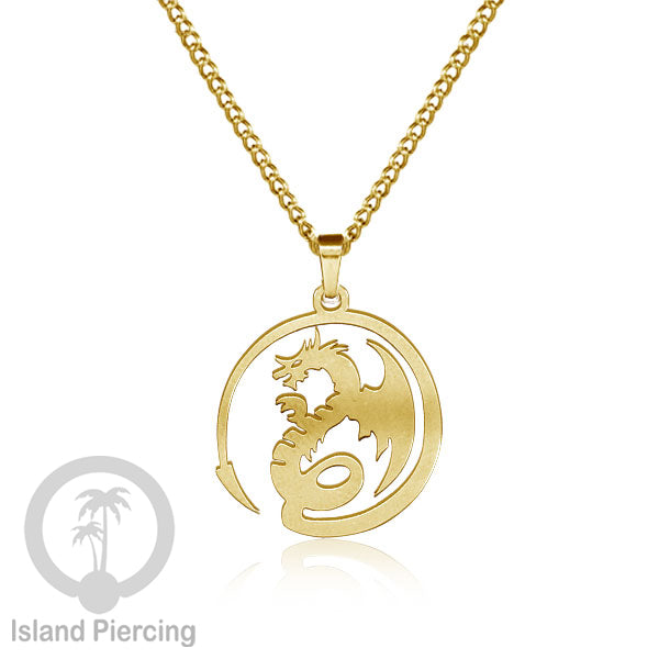 Kalung Liontin manis Stainless warna Gold, motif Mandala, Naga, Hati, Ohm, Kucing, Pentagram, Steel Necklace Charm