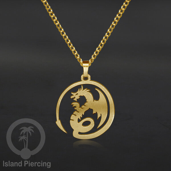 Kalung Liontin manis Stainless warna Gold, motif Mandala, Naga, Hati, Ohm, Kucing, Pentagram, Steel Necklace Charm