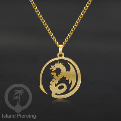 Kalung Liontin manis Stainless warna Gold, motif Mandala, Naga, Hati, Ohm, Kucing, Pentagram, Steel Necklace Charm