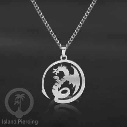 Kalung Liontin manis Stainless warna silver, motif Mandala, Naga, Hati, Ohm, Kucing, Pentagram, Steel Necklace Charm