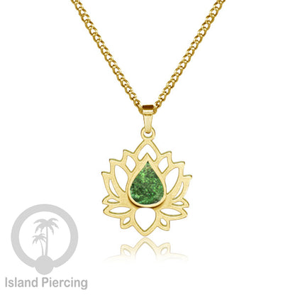 Perhiasan Kalung Liontin Stainless Teratai warna gold dengan Resin warna-warni, Lotus Steel Charm Necklace