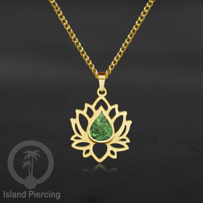 Perhiasan Kalung Liontin Stainless Teratai warna gold dengan Resin warna-warni, Lotus Steel Charm Necklace