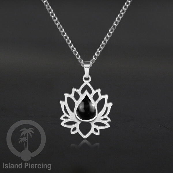 Perhiasan Kalung Liontin Stainless Teratai warna Silver dengan Resin warna-warni, Lotus Steel Charm Necklace