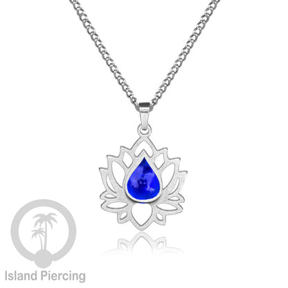 Perhiasan Kalung Liontin Stainless Teratai warna Silver dengan Resin warna-warni, Lotus Steel Charm Necklace