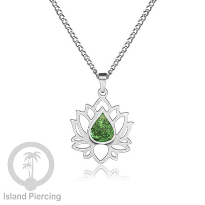 Perhiasan Kalung Liontin Stainless Teratai warna Silver dengan Resin warna-warni, Lotus Steel Charm Necklace