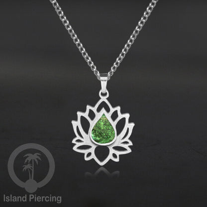 Perhiasan Kalung Liontin Stainless Teratai warna Silver dengan Resin warna-warni, Lotus Steel Charm Necklace