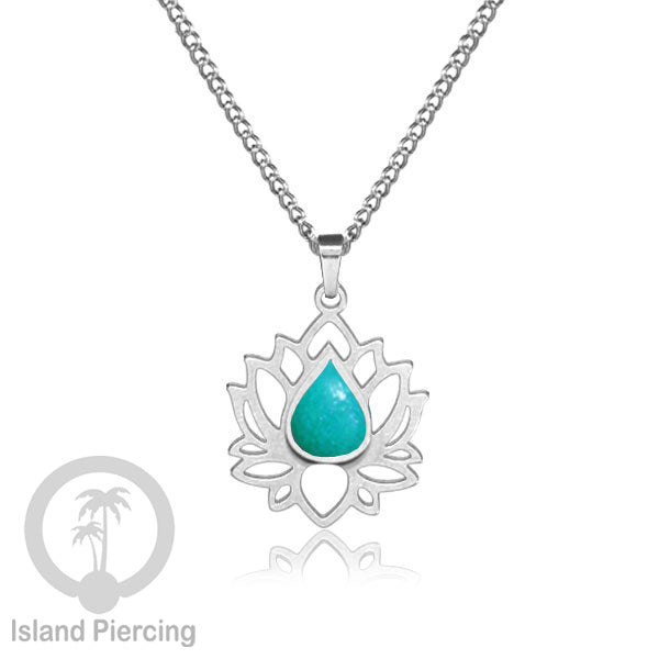Perhiasan Kalung Liontin Stainless Teratai warna Silver dengan Resin warna-warni, Lotus Steel Charm Necklace