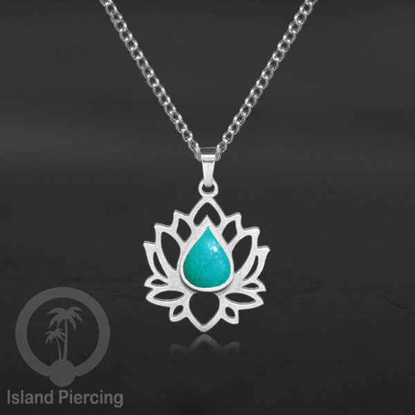Perhiasan Kalung Liontin Stainless Teratai warna Silver dengan Resin warna-warni, Lotus Steel Charm Necklace