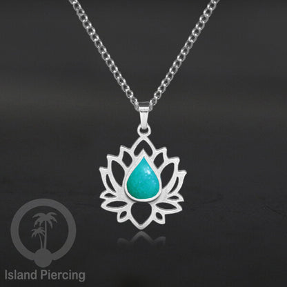 Perhiasan Kalung Liontin Stainless Teratai warna Silver dengan Resin warna-warni, Lotus Steel Charm Necklace