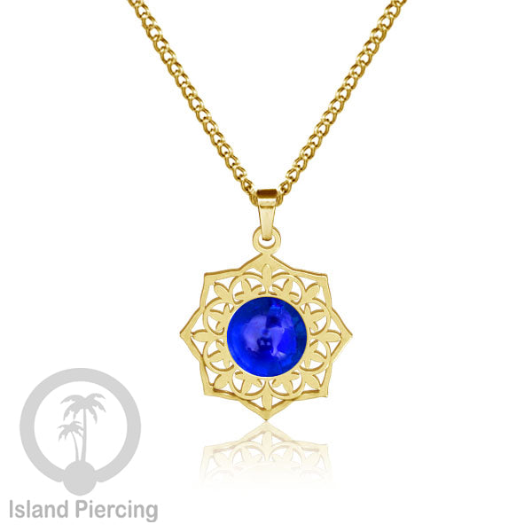Perhiasan Kalung Stainless warna Gold dengan Liontin Resin motif Mandala. Steel Charm Necklace