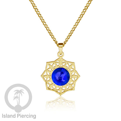 Perhiasan Kalung Stainless warna Gold dengan Liontin Resin motif Mandala. Steel Charm Necklace