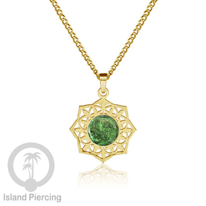 Perhiasan Kalung Stainless warna Gold dengan Liontin Resin motif Mandala. Steel Charm Necklace