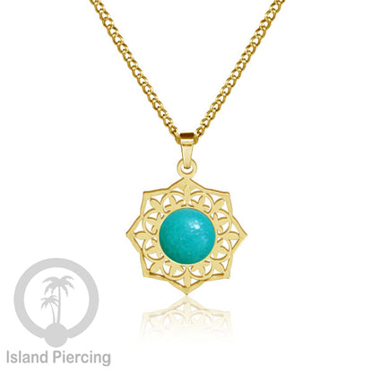 Perhiasan Kalung Stainless warna Gold dengan Liontin Resin motif Mandala. Steel Charm Necklace
