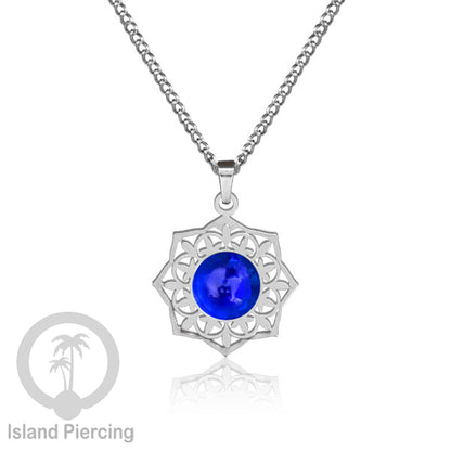 Perhiasan Kalung Stainless warna Silver dengan Liontin Resin motif Mandala. Steel Charm Necklace