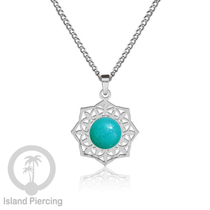 Perhiasan Kalung Stainless warna Silver dengan Liontin Resin motif Mandala. Steel Charm Necklace