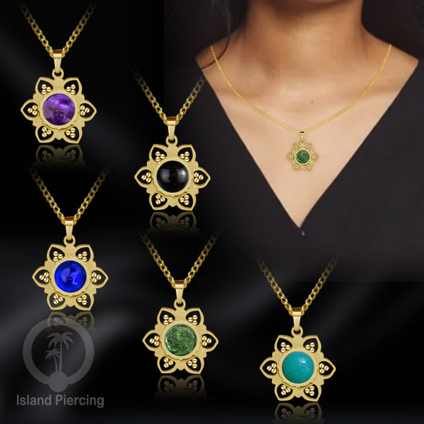 Steel Charm Chain Necklace with Epoxy, Kalung Liontin Stainless warna Gold dengan Resin